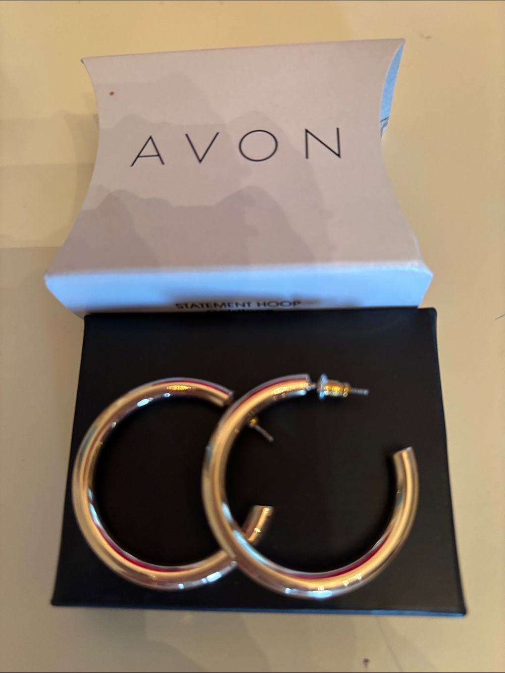 New Avon Shiny Gold-Tone Hoop Earrings 1.5” across